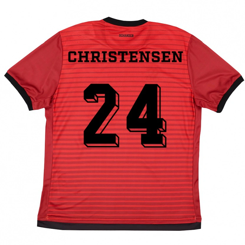 Danxen Kinderen Gustav Christensen #24 Rood Zwart Thuisshirt Thuistenue 2025/26 T-Shirt België