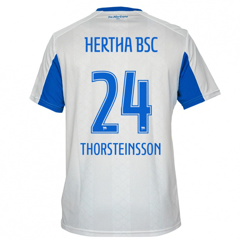 Danxen Kinderen Jón Dagur Thorsteinsson #24 Wit Blauw Uitshirt Uittenue 2025/26 T-Shirt België