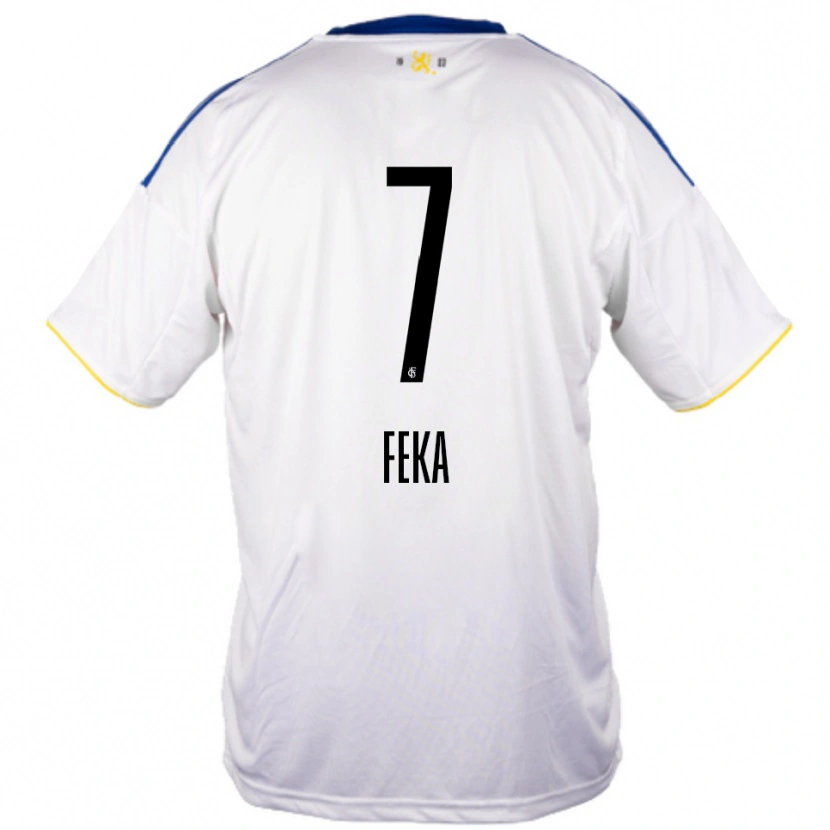 Danxen Kinderen Lukas Feka #7 Wit Blauw Geel Uitshirt Uittenue 2025/26 T-Shirt België