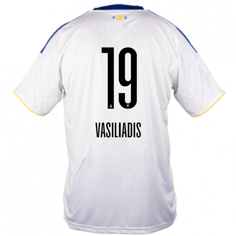 Danxen Kinderen Sebastian Vasiliadis #19 Wit Blauw Geel Uitshirt Uittenue 2025/26 T-Shirt België