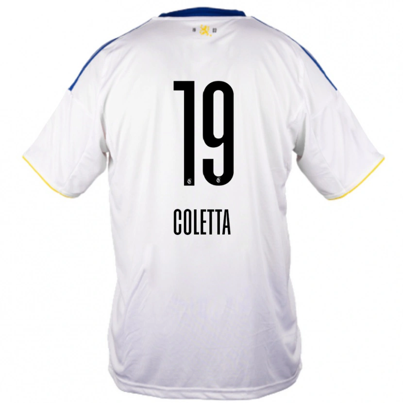 Danxen Kinderen Jayden Coletta #19 Wit Blauw Geel Uitshirt Uittenue 2025/26 T-Shirt België