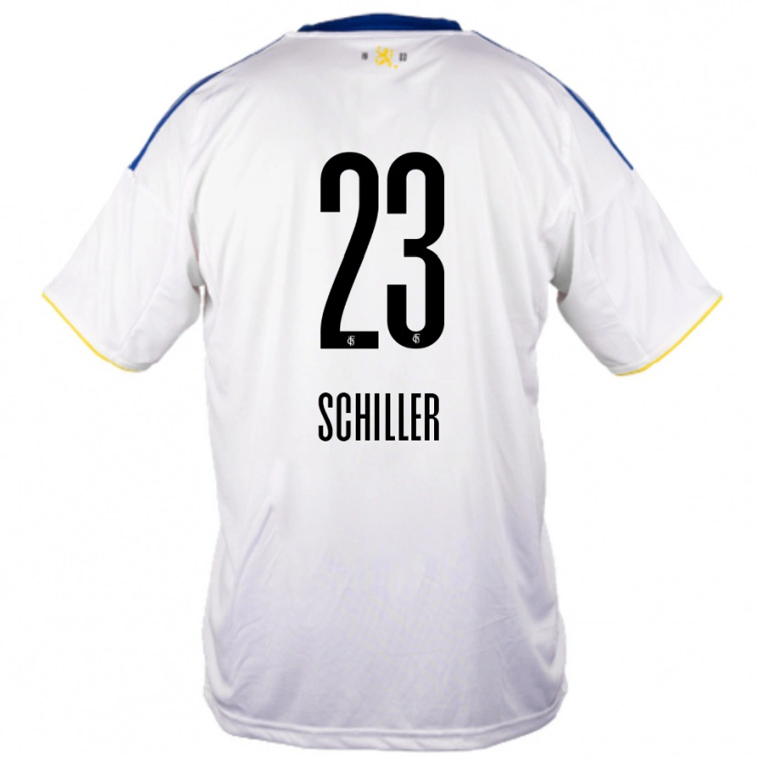 Danxen Kinderen Niklas Schiller #23 Wit Blauw Geel Uitshirt Uittenue 2025/26 T-Shirt België