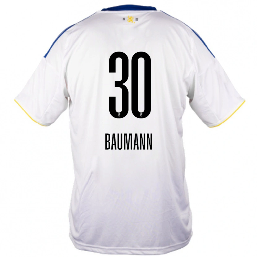 Danxen Kinderen Dominic Baumann #30 Wit Blauw Geel Uitshirt Uittenue 2025/26 T-Shirt België