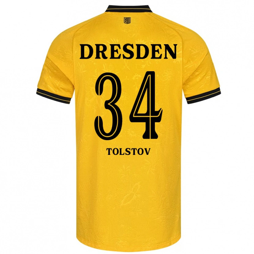 Danxen Heren Maik Tolstov #34 Geel Zwart Thuisshirt Thuistenue 2025/26 T-Shirt België