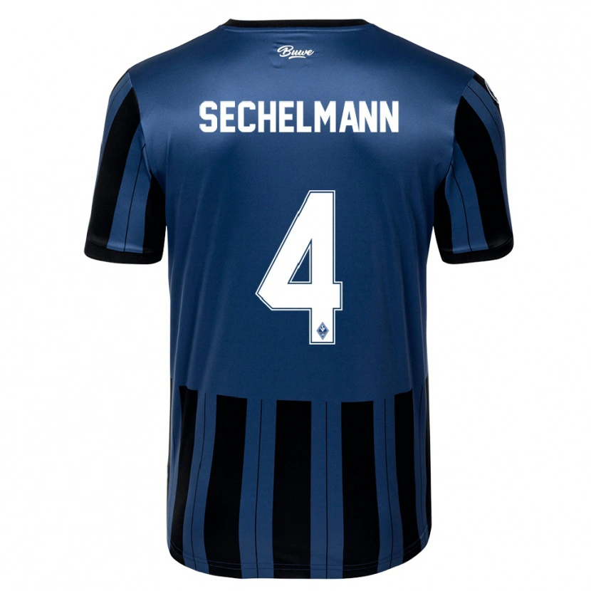 Danxen Dames Tim Sechelmann #4 Blauw Grijs Zwart Thuisshirt Thuistenue 2025/26 T-Shirt België