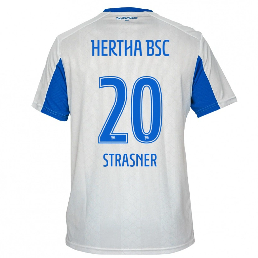 Danxen Dames Eliyas Strasner #20 Wit Blauw Uitshirt Uittenue 2025/26 T-Shirt België