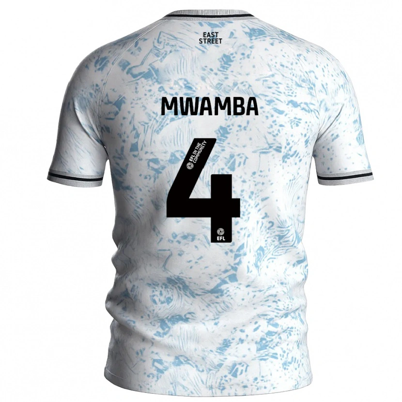 Danxen Kinderen Alan Mwamba #4 Wit Hemelsblauw Uitshirt Uittenue 2025/26 T-Shirt België