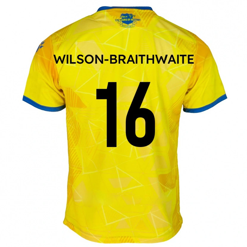 Danxen Kinderen Makai Wilson-Braithwaite #16 Geel Blauw Uitshirt Uittenue 2025/26 T-Shirt België