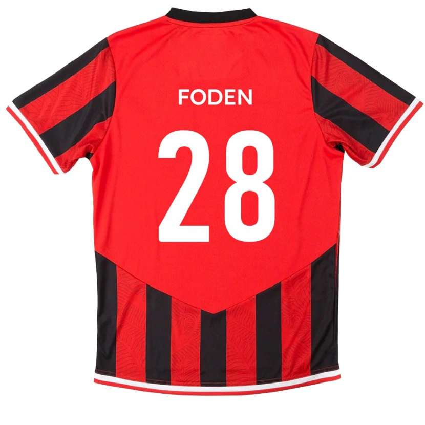 Danxen Dames Daniel Foden #28 Rood Zwart Thuisshirt Thuistenue 2025/26 T-Shirt België