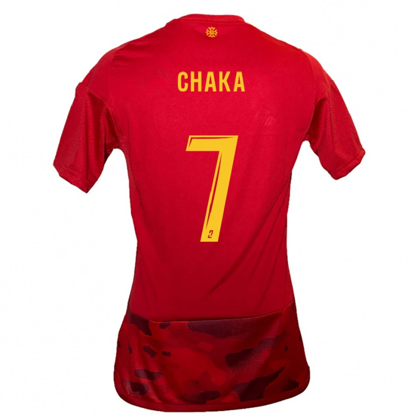 Danxen Dames Kaël Chaka #7 Rood Geel Thuisshirt Thuistenue 2025/26 T-Shirt België