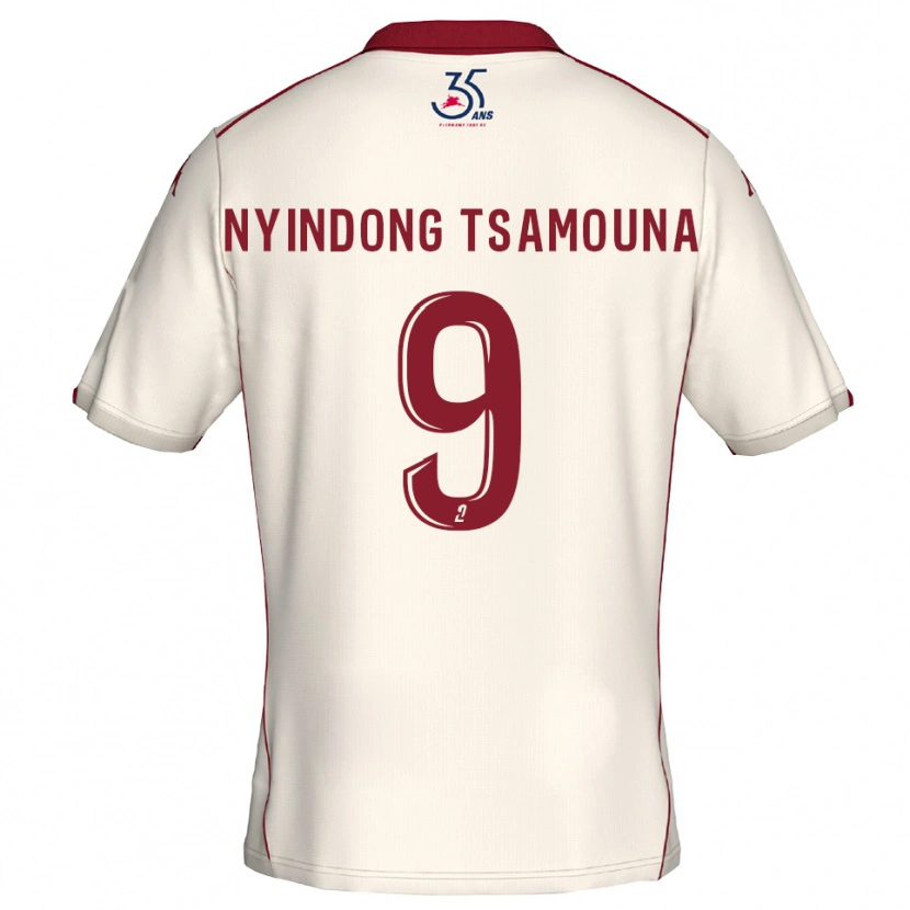 Danxen Dames Jean Nyindong Tsamouna #9 Wit Bourgondisch Uitshirt Uittenue 2025/26 T-Shirt België