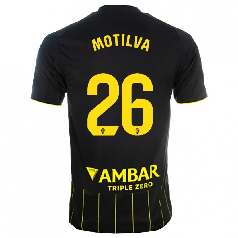 Danxen Kinderen Adrián Motilva #26 Zwart Geel Uitshirt Uittenue 2025/26 T-Shirt België