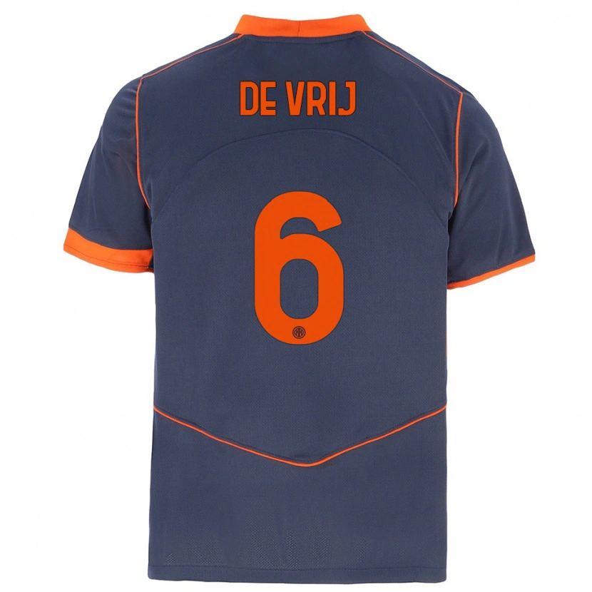 Danxen Dames Stefan De Vrij #6 Grijs Oranje Thuisshirt Derde Tenue 2025/26 T-Shirt België