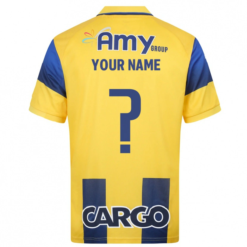 Danxen Kinderen Uw Naam #0 Geel Donkerblauw Thuisshirt Thuistenue 2025/26 T-Shirt België
