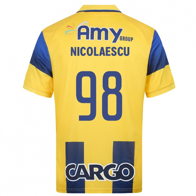 Danxen Kinderen Ion Nicolaescu #98 Geel Donkerblauw Thuisshirt Thuistenue 2025/26 T-Shirt België