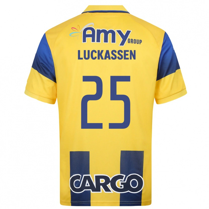 Danxen Kinderen Derrick Luckassen #25 Geel Donkerblauw Thuisshirt Thuistenue 2025/26 T-Shirt België