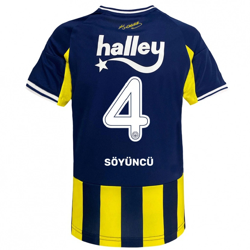Danxen Kinderen Çağlar Söyüncü #4 Geel Donkerblauw Wit Thuisshirt Thuistenue 2025/26 T-Shirt België