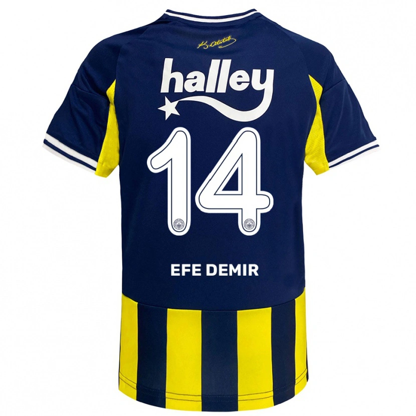 Danxen Kinderen Yiğit Efe Demir #14 Geel Donkerblauw Wit Thuisshirt Thuistenue 2025/26 T-Shirt België