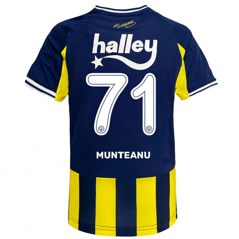 Danxen Kinderen Natalia Munteanu #71 Geel Donkerblauw Wit Thuisshirt Thuistenue 2025/26 T-Shirt België
