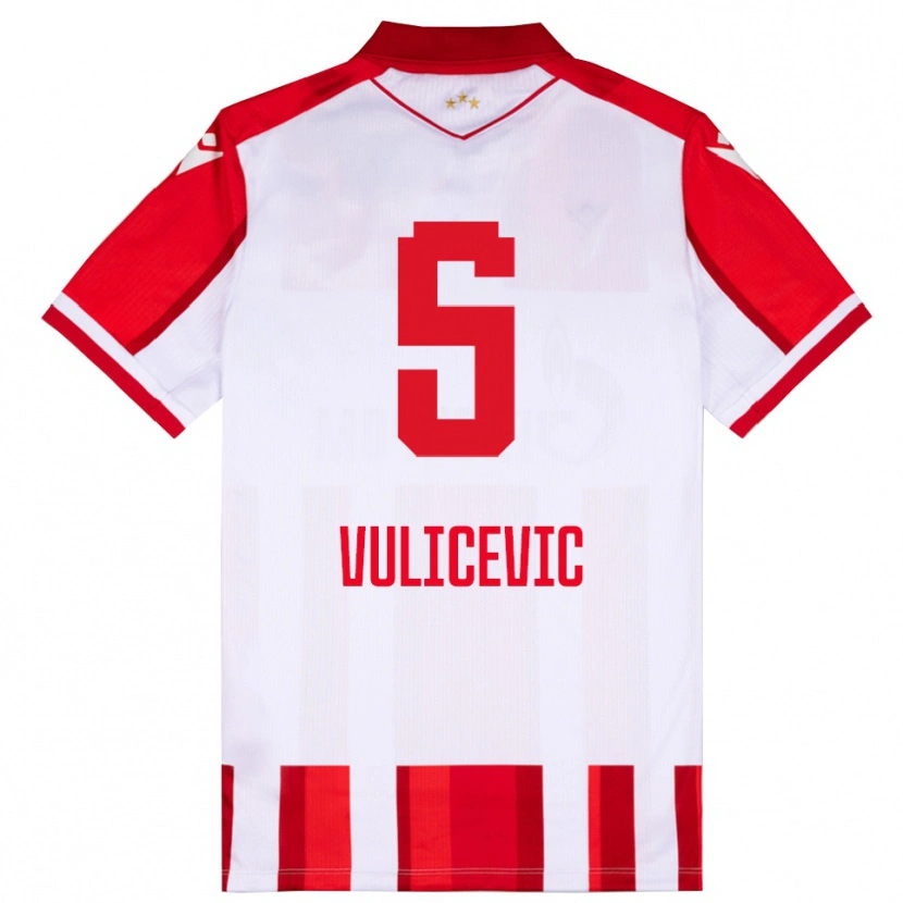 Danxen Kinderen Ognjen Vulicevic #5 Rood Wit Thuisshirt Thuistenue 2025/26 T-Shirt België