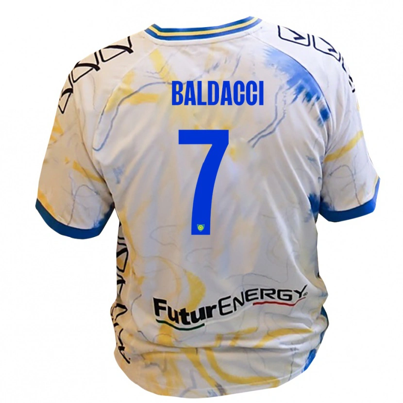 Danxen Kinderen Mattia Baldacci #7 Wit Geel Blauw Uitshirt Uittenue 2025/26 T-Shirt België