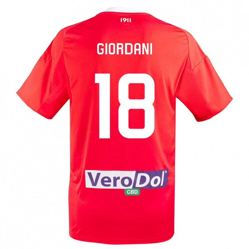 Danxen Kinderen Andrea Giordani #18 Rood Wit Uitshirt Uittenue 2025/26 T-Shirt België