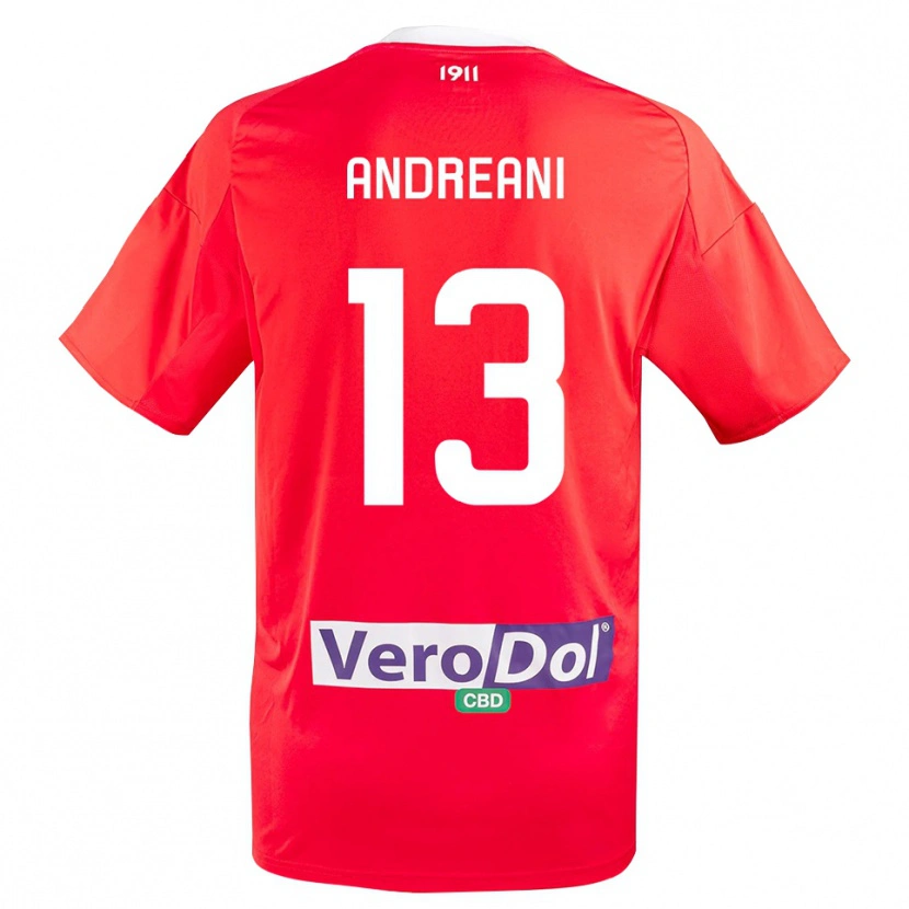 Danxen Kinderen Pietro Andreani #13 Rood Wit Uitshirt Uittenue 2025/26 T-Shirt België