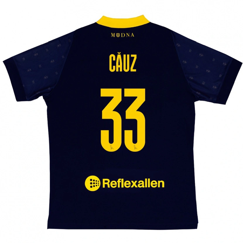 Danxen Kinderen Cristian Căuz #33 Donkerblauw Geel Uitshirt Uittenue 2025/26 T-Shirt België