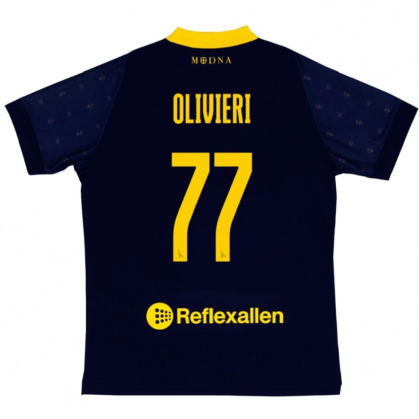 Danxen Kinderen Edoardo Olivieri #77 Donkerblauw Geel Uitshirt Uittenue 2025/26 T-Shirt België