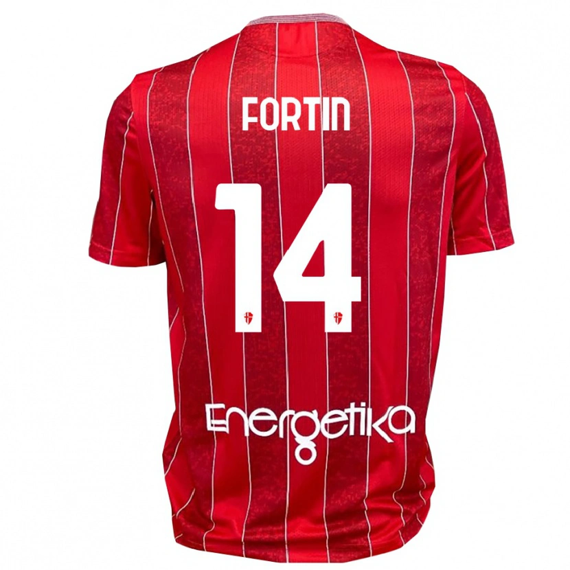 Danxen Kinderen Mattia Fortin #14 Rood Wit Uitshirt Uittenue 2025/26 T-Shirt België