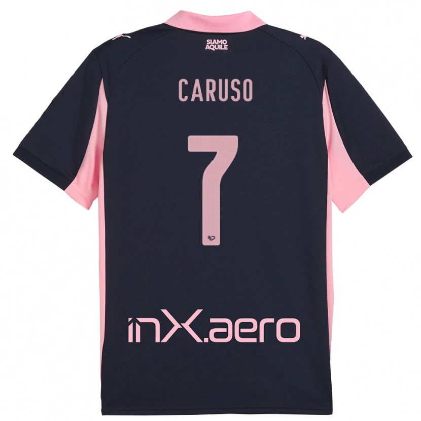 Danxen Kinderen Edoardo Caruso #7 Donkerblauw Roze Uitshirt Uittenue 2025/26 T-Shirt België