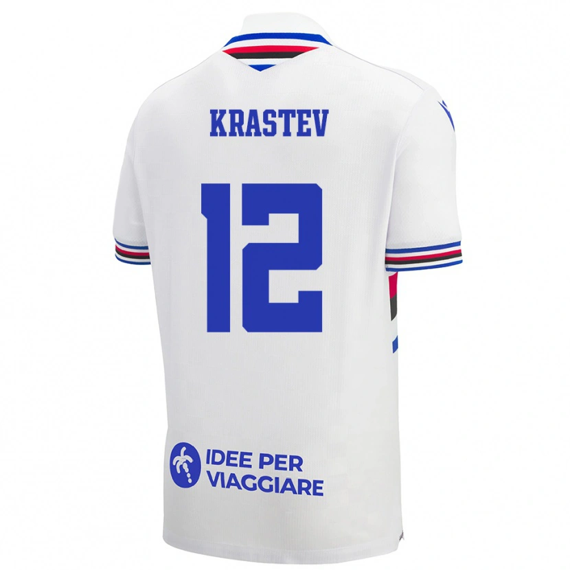 Danxen Kinderen Andrey Krastev #12 Wit Blauw Rood Uitshirt Uittenue 2025/26 T-Shirt België