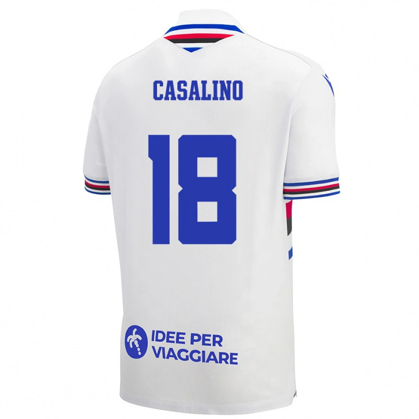 Danxen Kinderen Tommaso Casalino #18 Wit Blauw Rood Uitshirt Uittenue 2025/26 T-Shirt België