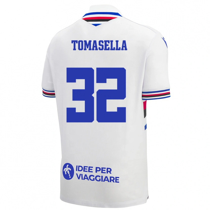 Danxen Kinderen Mattia Tomasella #32 Wit Blauw Rood Uitshirt Uittenue 2025/26 T-Shirt België