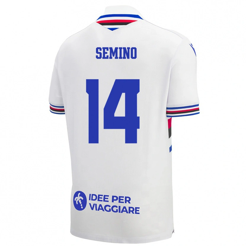 Danxen Kinderen Pietro Semino #14 Wit Blauw Rood Uitshirt Uittenue 2025/26 T-Shirt België