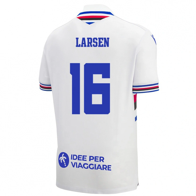 Danxen Kinderen Kathrine Østergaard Larsen #16 Wit Blauw Rood Uitshirt Uittenue 2025/26 T-Shirt België