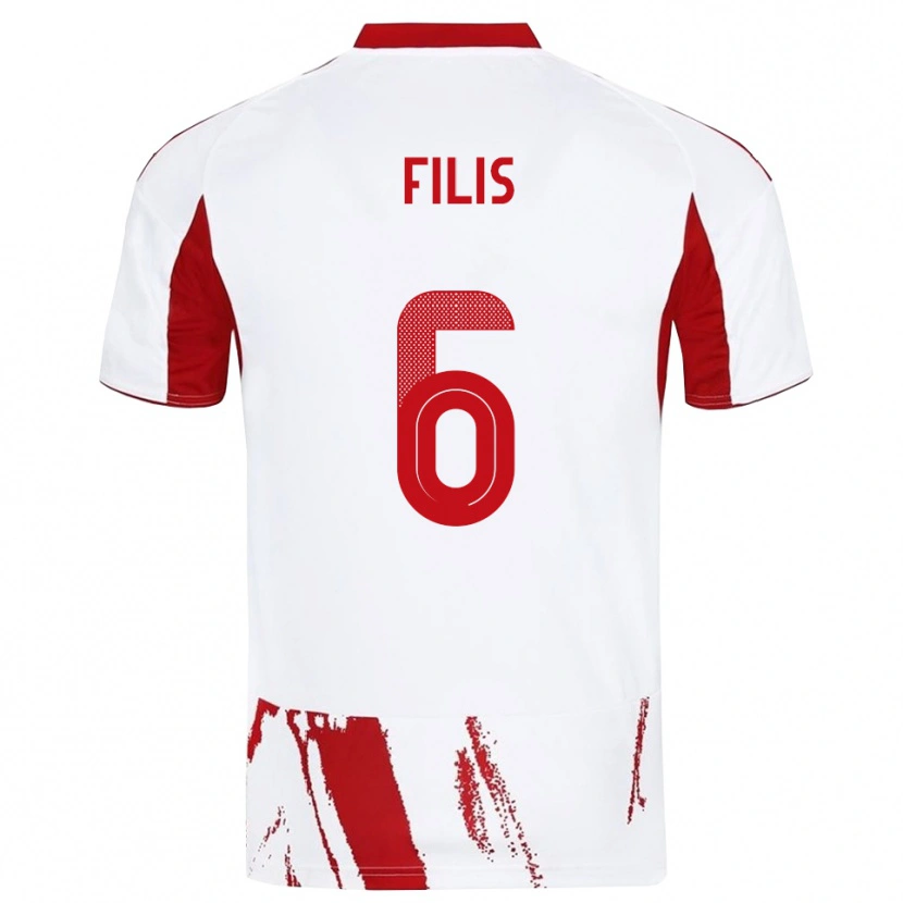 Danxen Kinderen Christos Filis #6 Wit Rood Uitshirt Uittenue 2025/26 T-Shirt België