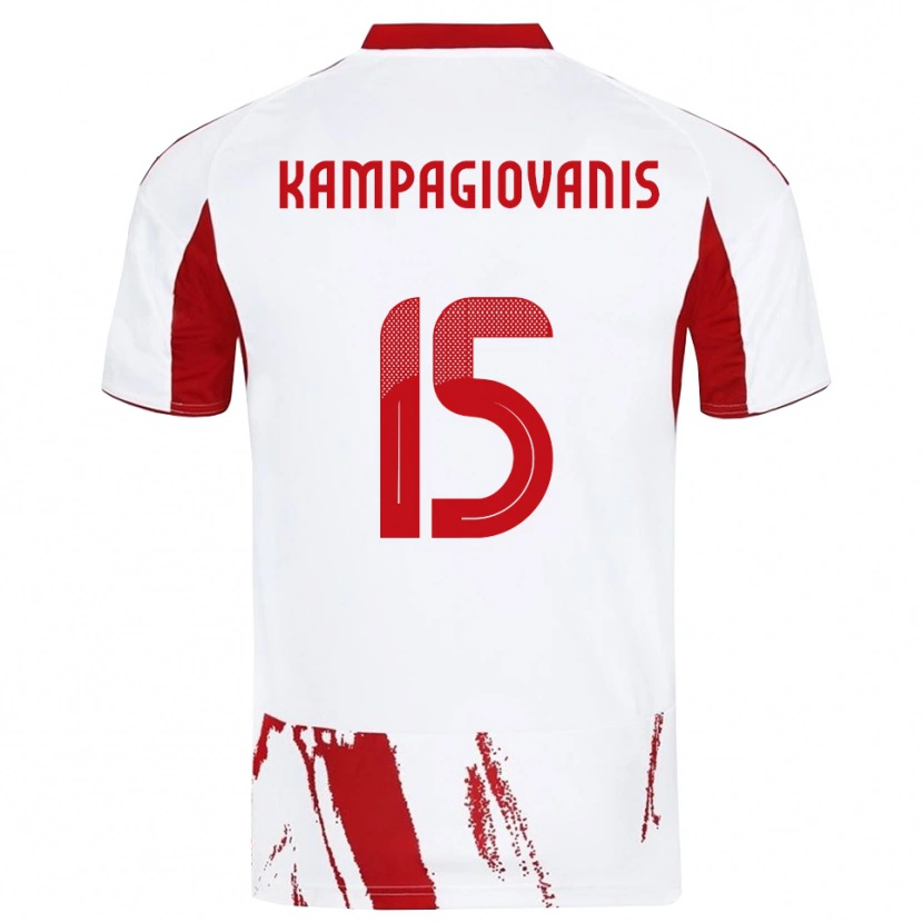 Danxen Kinderen Anastasios Kampagiovanis #15 Wit Rood Uitshirt Uittenue 2025/26 T-Shirt België