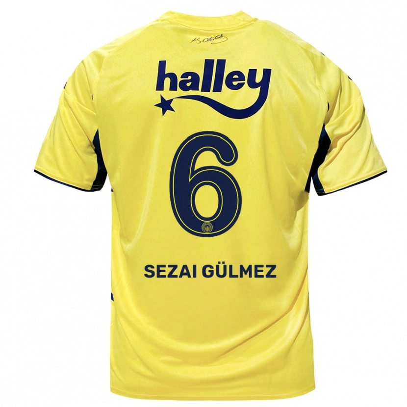 Danxen Kinderen Mustafa Sezai Gülmez #6 Geel Donkerblauw Uitshirt Uittenue 2025/26 T-Shirt België