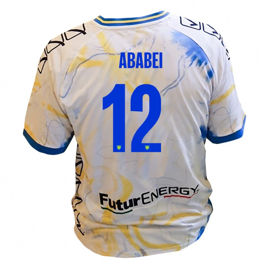 Danxen Heren Leonardo Ababei #12 Wit Geel Blauw Uitshirt Uittenue 2025/26 T-Shirt België