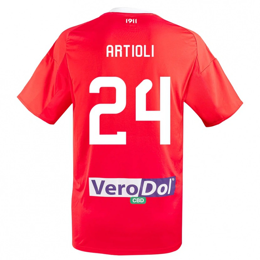 Danxen Heren Federico Artioli #24 Rood Wit Uitshirt Uittenue 2025/26 T-Shirt België
