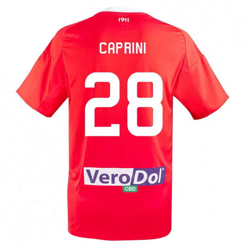 Danxen Heren Maat Daniel Caprini #28 Rood Wit Uitshirt Uittenue 2025/26 T-Shirt België