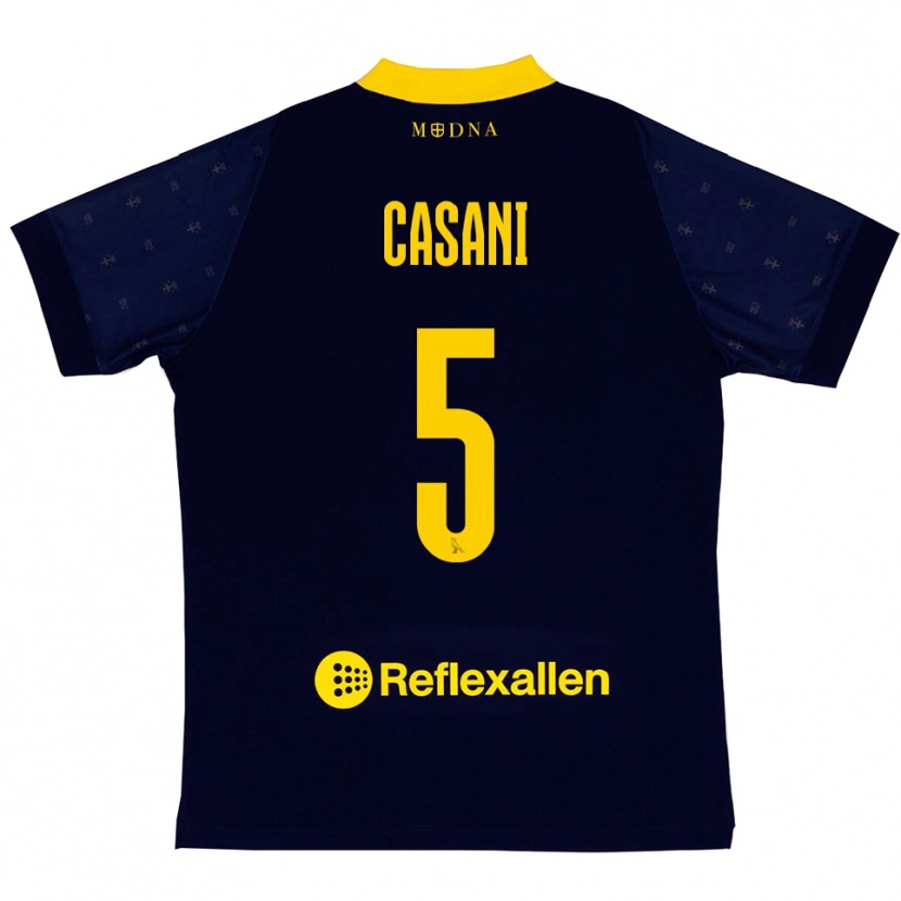 Danxen Heren Iacopo Casani #5 Donkerblauw Geel Uitshirt Uittenue 2025/26 T-Shirt België
