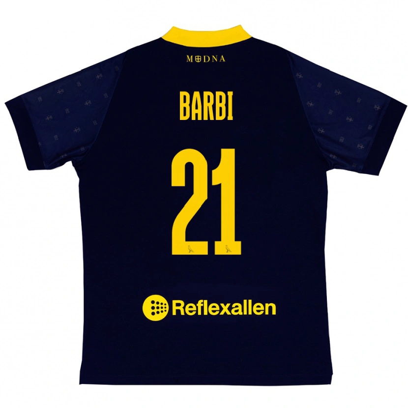 Danxen Heren Edoardo Barbi #21 Donkerblauw Geel Uitshirt Uittenue 2025/26 T-Shirt België