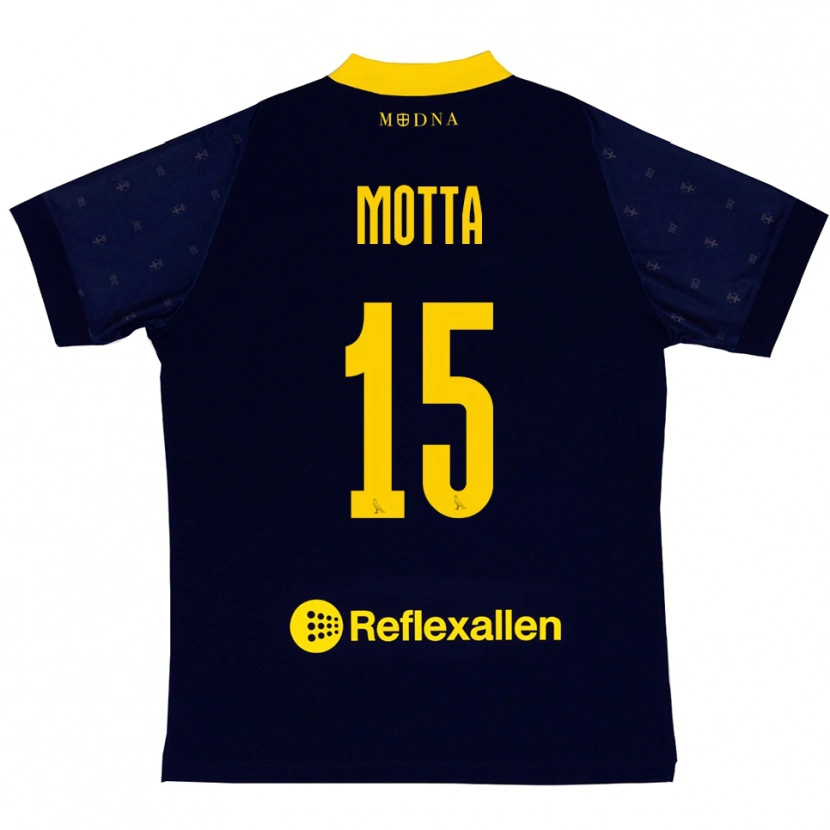 Danxen Heren Nicolò Motta #15 Donkerblauw Geel Uitshirt Uittenue 2025/26 T-Shirt België