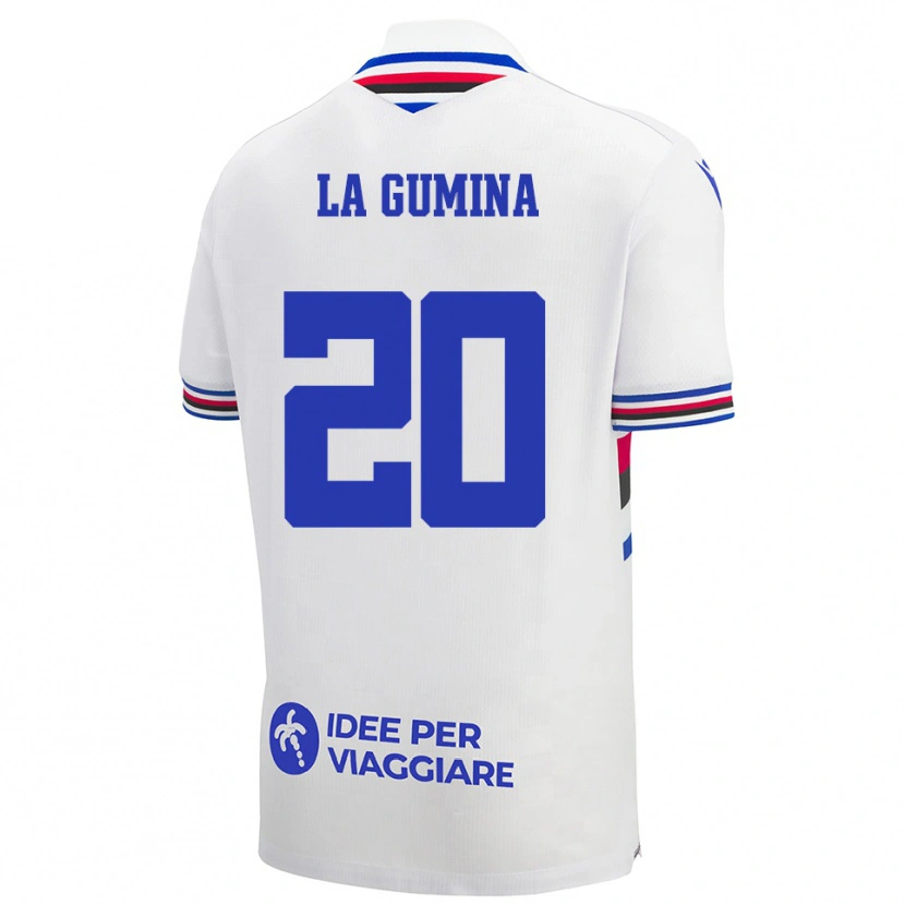 Danxen Heren Antonino La Gumina #20 Wit Blauw Rood Uitshirt Uittenue 2025/26 T-Shirt België
