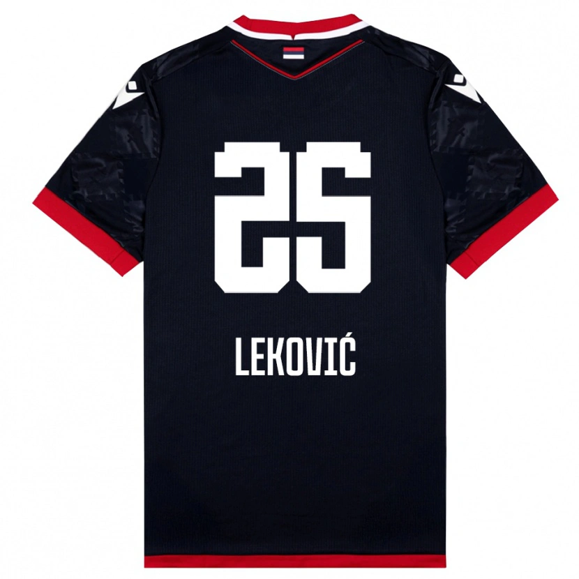 Danxen Heren Stefan Leković #25 Zwart Rood Uitshirt Uittenue 2025/26 T-Shirt België