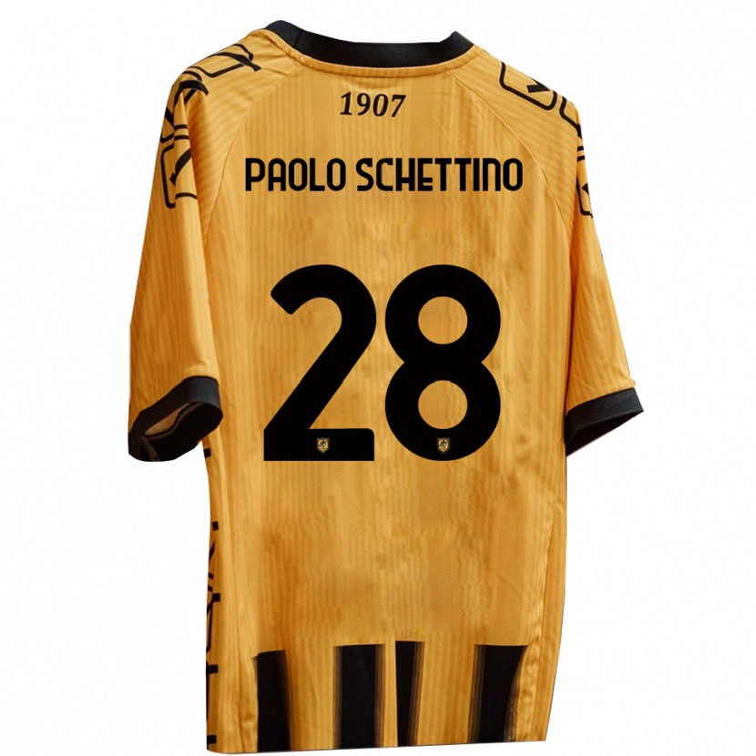 Danxen Dames Francesco Paolo Schettino #28 Geel Zwart Thuisshirt Thuistenue 2025/26 T-Shirt België
