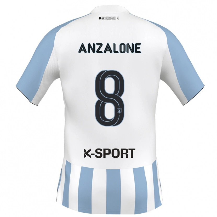 Danxen Dames Mattia Anzalone #8 Wit Hemelsblauw Thuisshirt Thuistenue 2025/26 T-Shirt België
