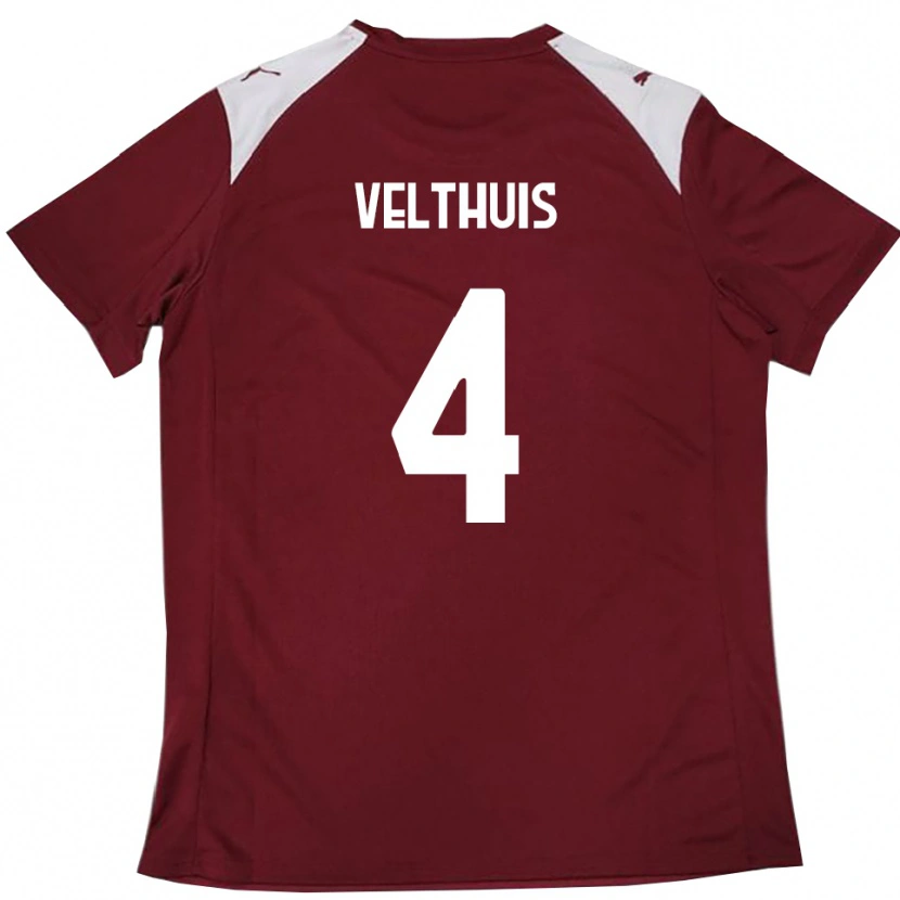 Danxen Dames Tijs Velthuis #4 Bourgondië Wit Thuisshirt Thuistenue 2025/26 T-Shirt België